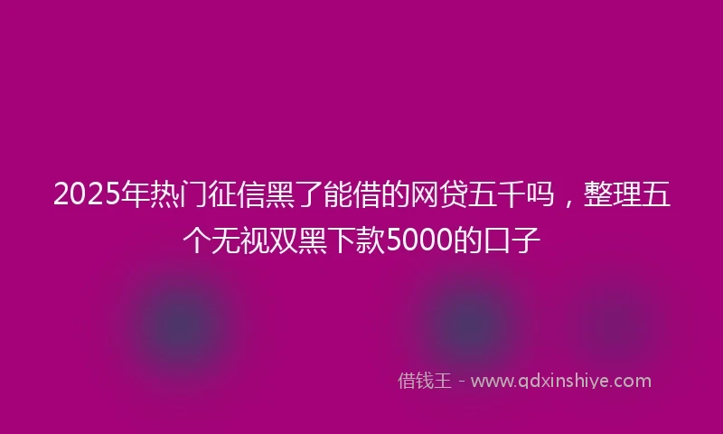 2025年热门征信黑了能借的网贷五千吗，整理五个无视双黑下款5000的口子