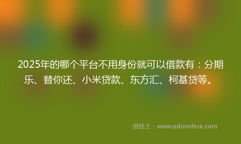 2025年的哪个平台不用身份就可以借款有:分期乐、替你还、小米贷款、东方汇、柯基贷等。