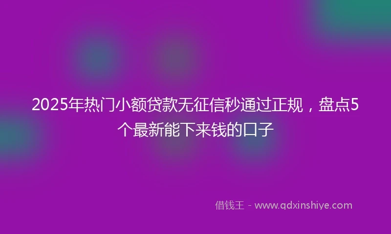 2025年热门小额贷款无征信秒通过正规，盘点5个最新能下来钱的口子
