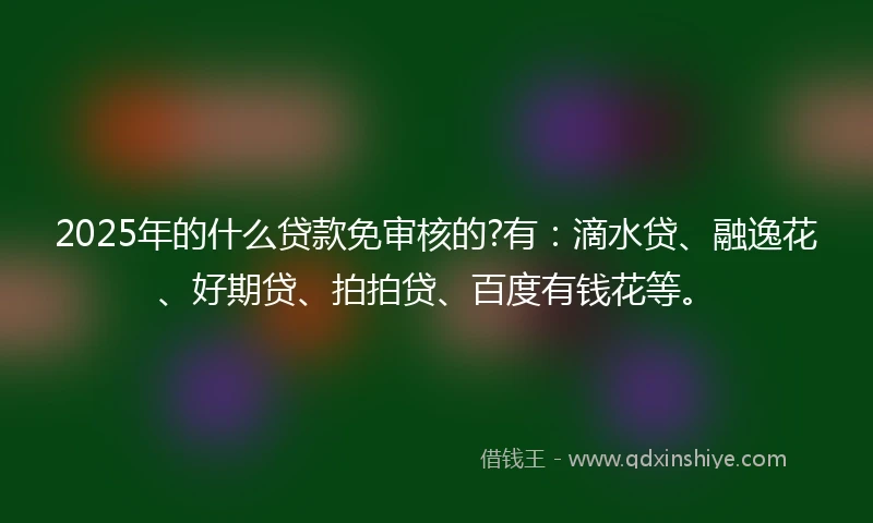 2025年的什么贷款免审核的?有：滴水贷、融逸花、好期贷、拍拍贷、百度有钱花等。