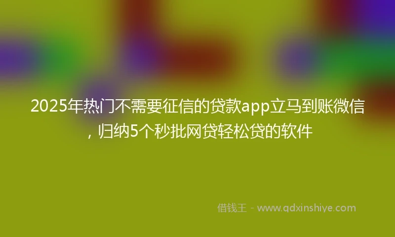 2025年热门不需要征信的贷款app立马到账微信，归纳5个秒批网贷轻松贷的软件