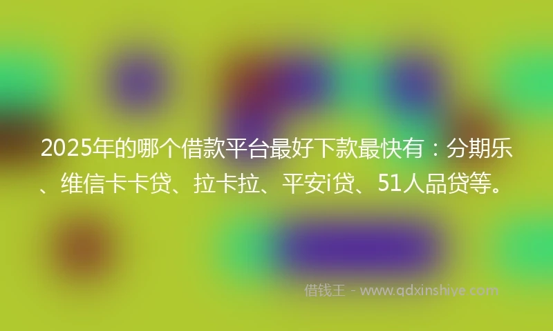 2025年的哪个借款平台最好下款最快有：分期乐、维信卡卡贷、拉卡拉、平安i贷、51人品贷等。
