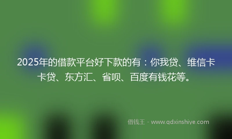 2025年的借款平台好下款的有：你我贷、维信卡卡贷、东方汇、省呗、百度有钱花等。