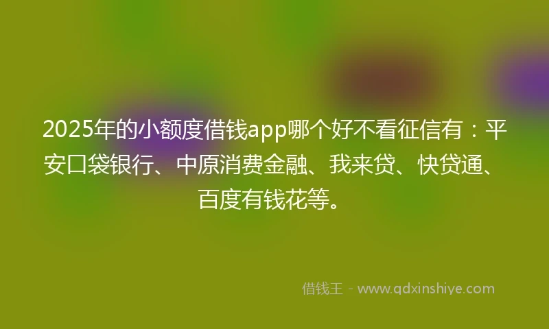 2025年的小额度借钱app哪个好不看征信有：平安口袋银行、中原消费金融、我来贷、快贷通、百度有钱花等。