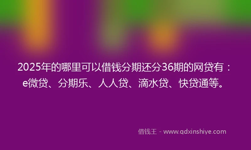 2025年的哪里可以借钱分期还分36期的网贷有：e微贷、分期乐、人人贷、滴水贷、快贷通等。