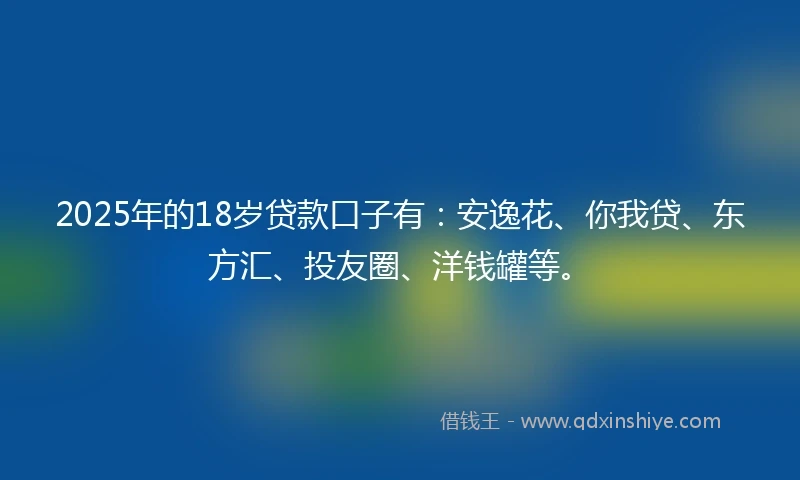 2025年的18岁贷款口子有：安逸花、你我贷、东方汇、投友圈、洋钱罐等。