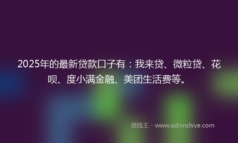 2025年的最新贷款口子有：我来贷、微粒贷、花呗、度小满金融、美团生活费等。