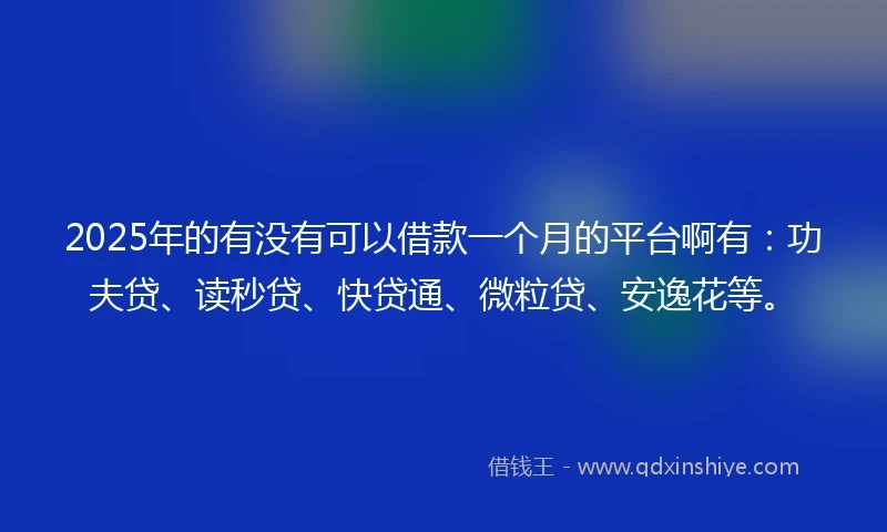 2025年的有没有可以借款一个月的平台啊有：功夫贷、读秒贷、快贷通、微粒贷、安逸花等。
