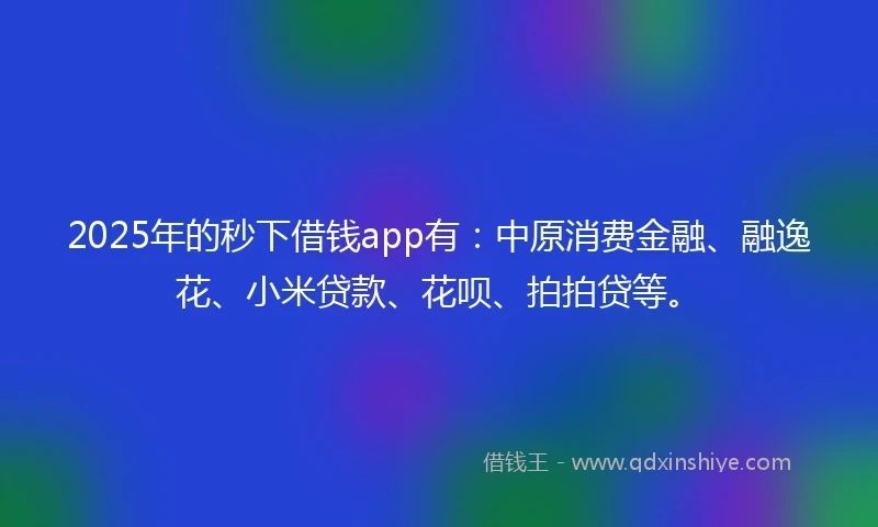2025年的秒下借钱app有：中原消费金融、融逸花、小米贷款、花呗、拍拍贷等。