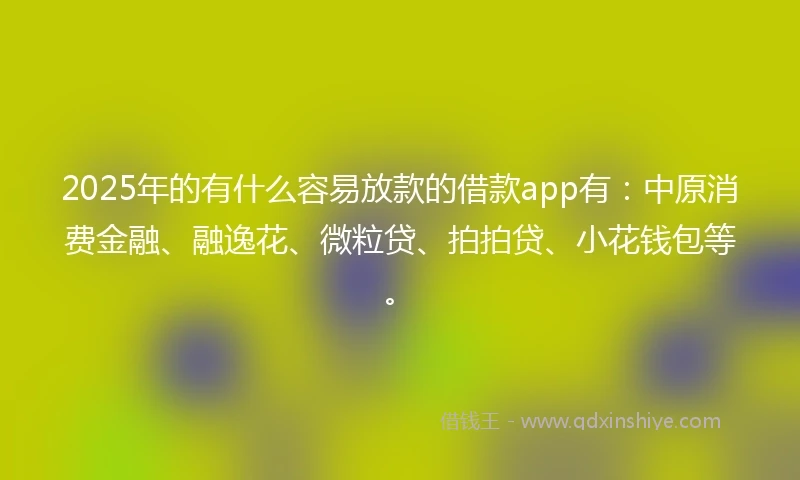 2025年的有什么容易放款的借款app有：中原消费金融、融逸花、微粒贷、拍拍贷、小花钱包等。