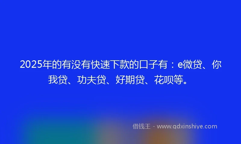 2025年的有没有快速下款的口子有：e微贷、你我贷、功夫贷、好期贷、花呗等。