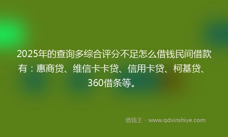 2025年的查询多综合评分不足怎么借钱民间借款有：惠商贷、维信卡卡贷、信用卡贷、柯基贷、360借条等。