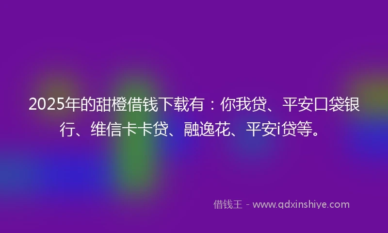 2025年的甜橙借钱下载有:你我贷、平安口袋银行、维信卡卡贷、融逸花、平安i贷等。