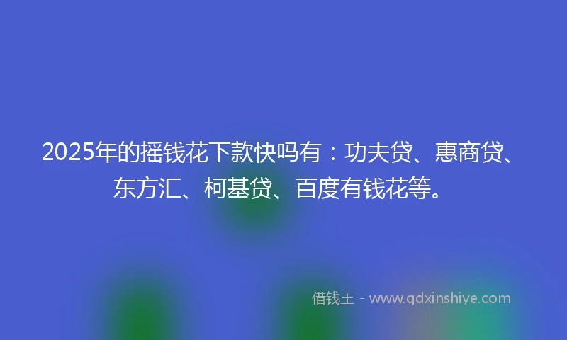 2025年的摇钱花下款快吗有：功夫贷、惠商贷、东方汇、柯基贷、百度有钱花等。