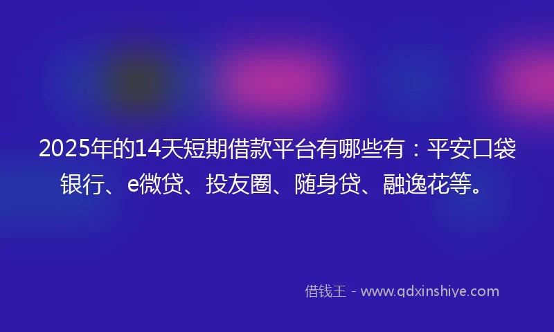 2025年的14天短期借款平台有哪些有：平安口袋银行、e微贷、投友圈、随身贷、融逸花等。