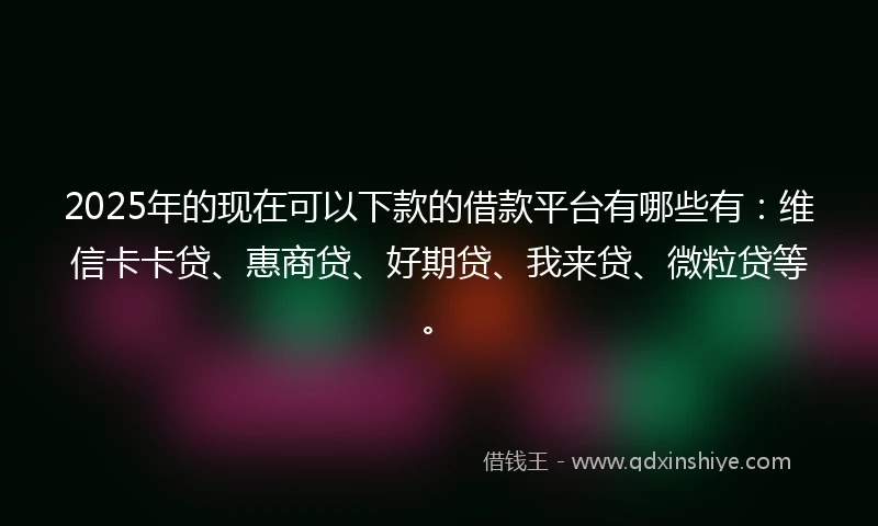 2025年的现在可以下款的借款平台有哪些有：维信卡卡贷、惠商贷、好期贷、我来贷、微粒贷等。
