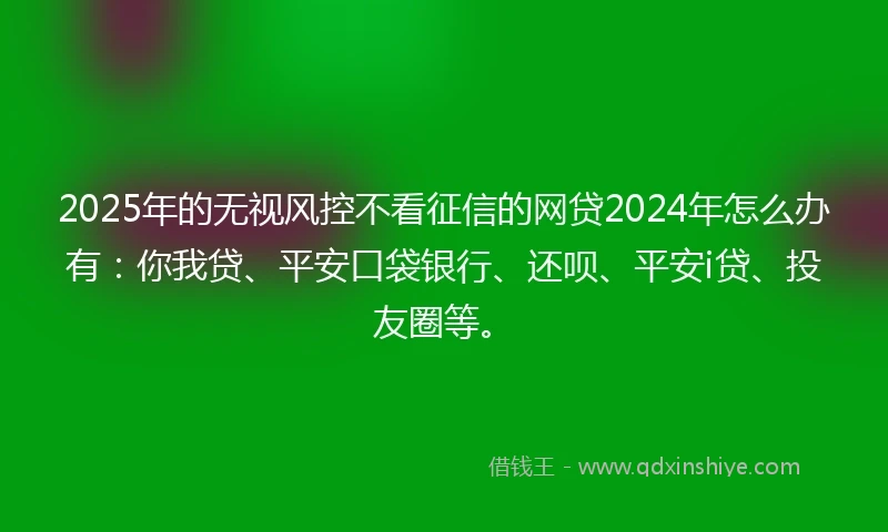 2025年的无视风控不看征信的网贷2024年怎么办有：你我贷、平安口袋银行、还呗、平安i贷、投友圈等。