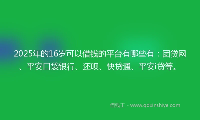 2025年的16岁可以借钱的平台有哪些有：团贷网、平安口袋银行、还呗、快贷通、平安i贷等。