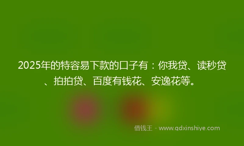 2025年的特容易下款的口子有：你我贷、读秒贷、拍拍贷、百度有钱花、安逸花等。