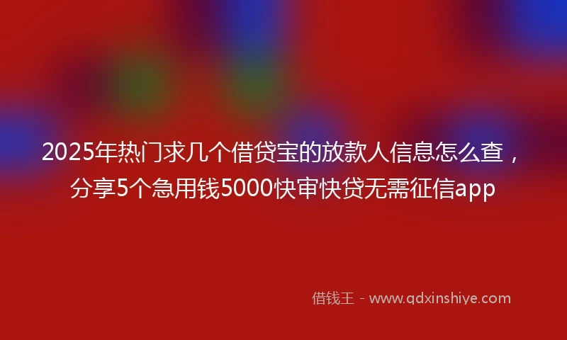 2025年热门求几个借贷宝的放款人信息怎么查，分享5个急用钱5000快审快贷无需征信app