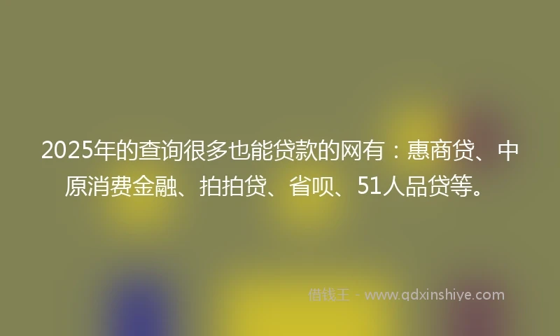2025年的查询很多也能贷款的网有：惠商贷、中原消费金融、拍拍贷、省呗、51人品贷等。