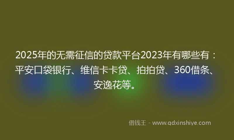 2025年的无需征信的贷款平台2023年有哪些有：平安口袋银行、维信卡卡贷、拍拍贷、360借条、安逸花等。