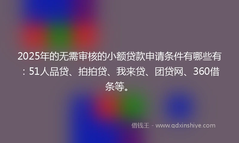 2025年的无需审核的小额贷款申请条件有哪些有：51人品贷、拍拍贷、我来贷、团贷网、360借条等。