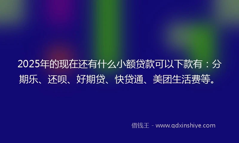 2025年的现在还有什么小额贷款可以下款有:分期乐、还呗、好期贷、快贷通、美团生活费等。