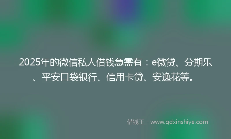 2025年的微信私人借钱急需有：e微贷、分期乐、平安口袋银行、信用卡贷、安逸花等。