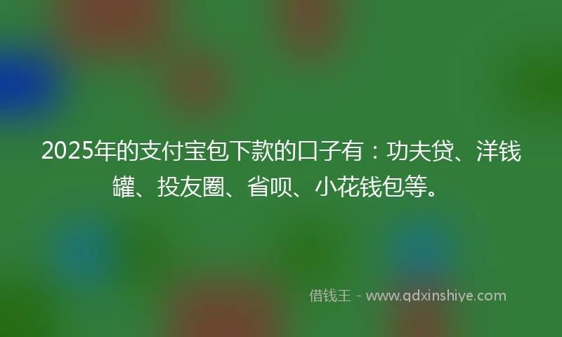 2025年的支付宝包下款的口子有：功夫贷、洋钱罐、投友圈、省呗、小花钱包等。