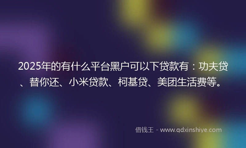 2025年的有什么平台黑户可以下贷款有：功夫贷、替你还、小米贷款、柯基贷、美团生活费等。