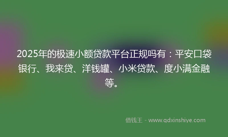 2025年的极速小额贷款平台正规吗有：平安口袋银行、我来贷、洋钱罐、小米贷款、度小满金融等。