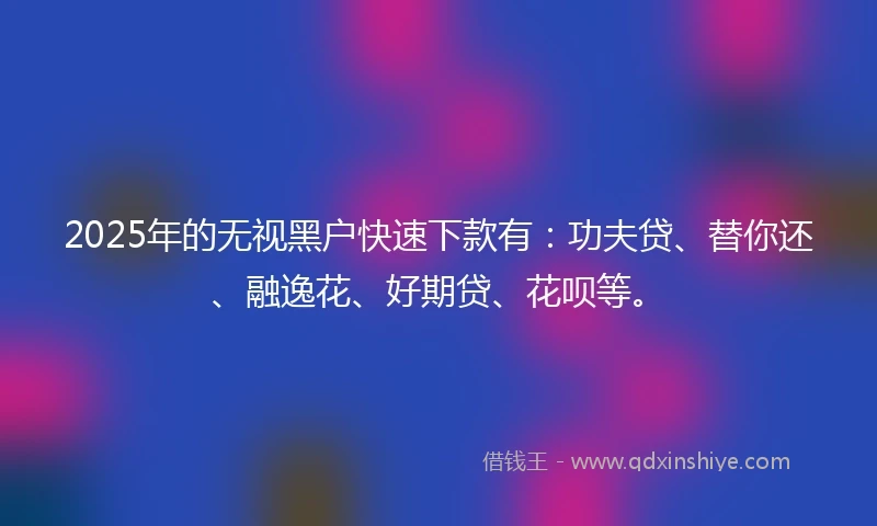 2025年的无视黑户快速下款有：功夫贷、替你还、融逸花、好期贷、花呗等。