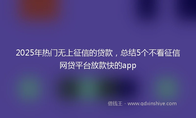 2025年热门无上征信的贷款，总结5个不看征信网贷平台放款快的app