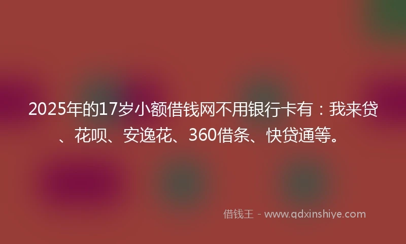 2025年的17岁小额借钱网不用银行卡有：我来贷、花呗、安逸花、360借条、快贷通等。