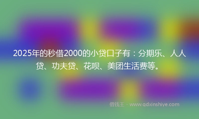 2025年的秒借2000的小贷口子有：分期乐、人人贷、功夫贷、花呗、美团生活费等。