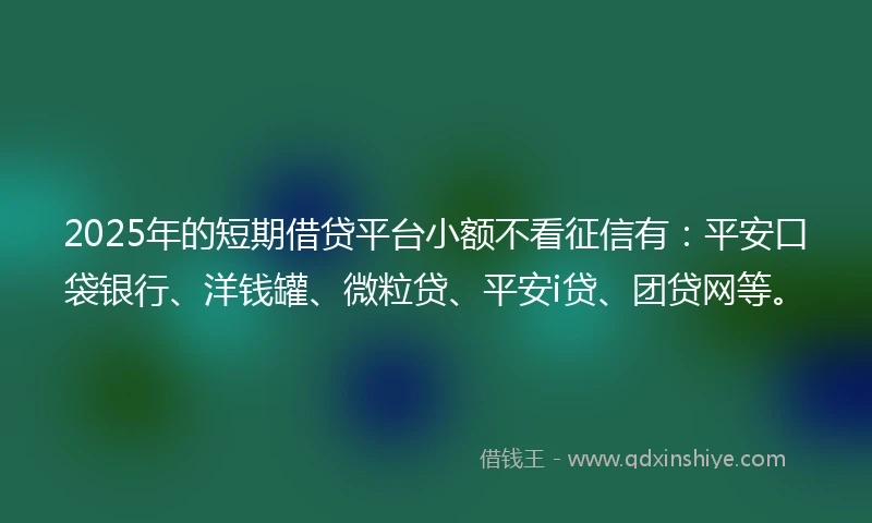 2025年的短期借贷平台小额不看征信有：平安口袋银行、洋钱罐、微粒贷、平安i贷、团贷网等。