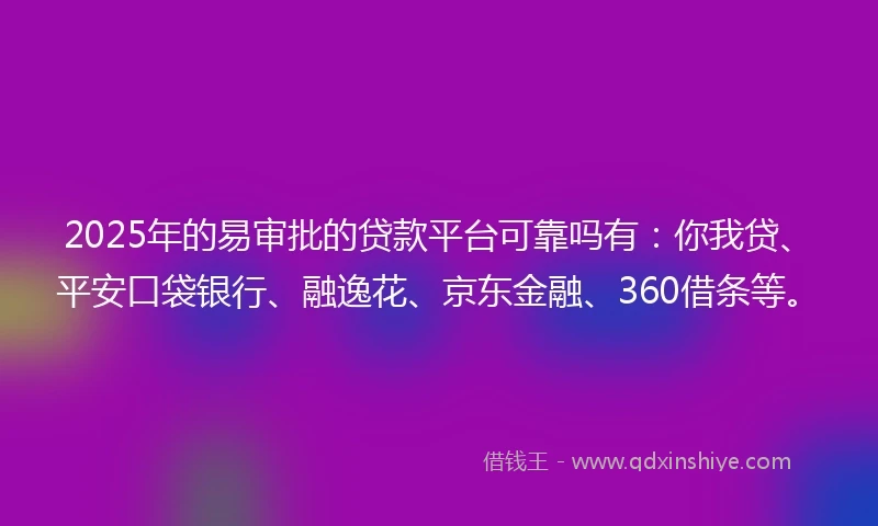 2025年的易审批的贷款平台可靠吗有：你我贷、平安口袋银行、融逸花、京东金融、360借条等。