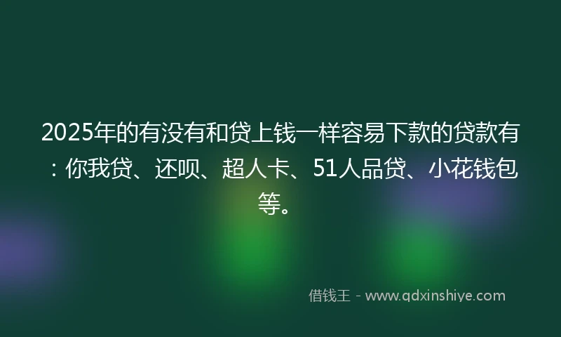 2025年的有没有和贷上钱一样容易下款的贷款有：你我贷、还呗、超人卡、51人品贷、小花钱包等。