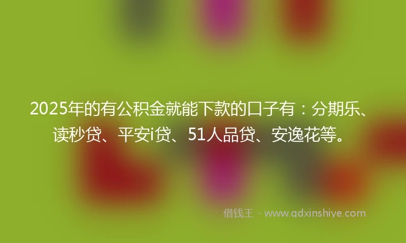 2025年的有公积金就能下款的口子有：分期乐、读秒贷、平安i贷、51人品贷、安逸花等。