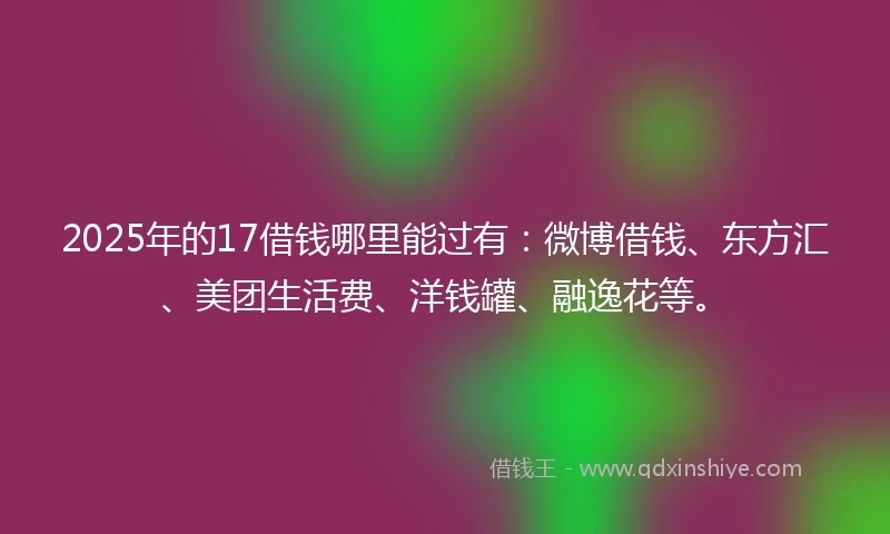 2025年的17借钱哪里能过有：微博借钱、东方汇、美团生活费、洋钱罐、融逸花等。