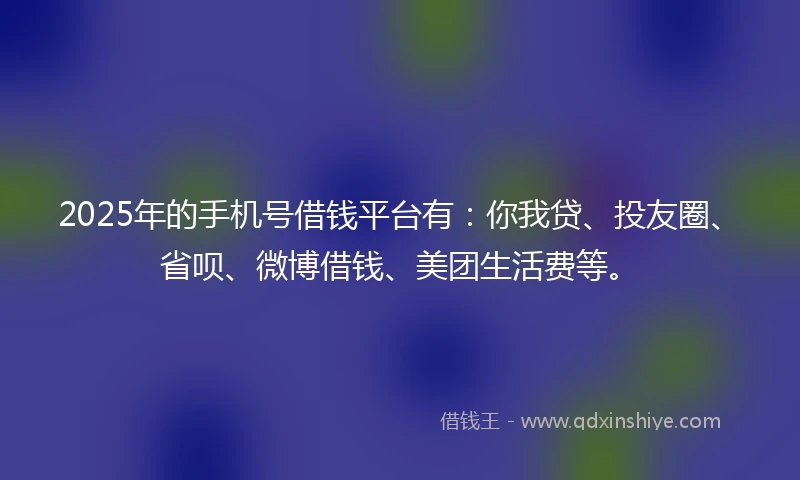 2025年的手机号借钱平台有：你我贷、投友圈、省呗、微博借钱、美团生活费等。
