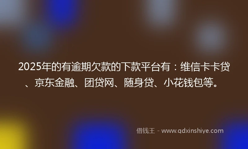 2025年的有逾期欠款的下款平台有：维信卡卡贷、京东金融、团贷网、随身贷、小花钱包等。