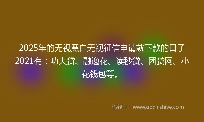 2025年的无视黑白无视征信申请就下款的口子2021有：功夫贷、融逸花、读秒贷、团贷网、小花钱包等。