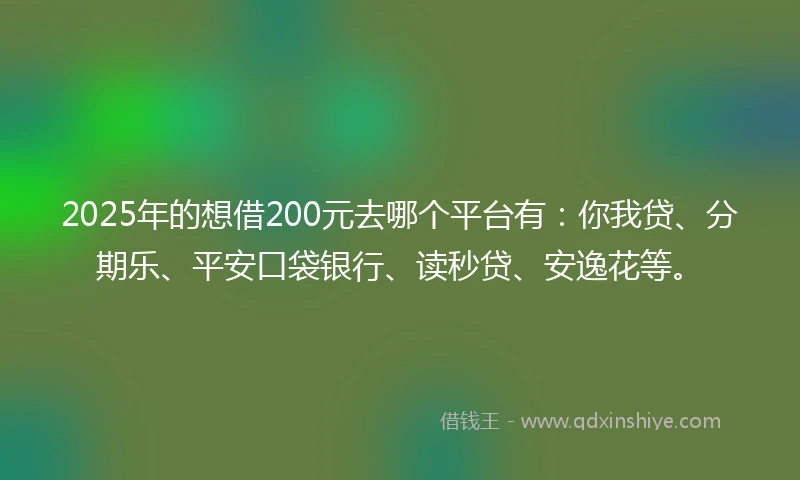 2025年的想借200元去哪个平台有：你我贷、分期乐、平安口袋银行、读秒贷、安逸花等。