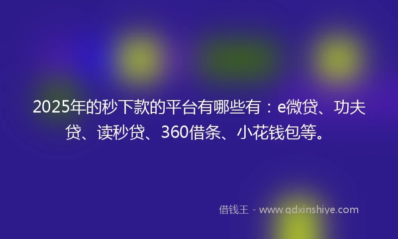 2025年的秒下款的平台有哪些有：e微贷、功夫贷、读秒贷、360借条、小花钱包等。
