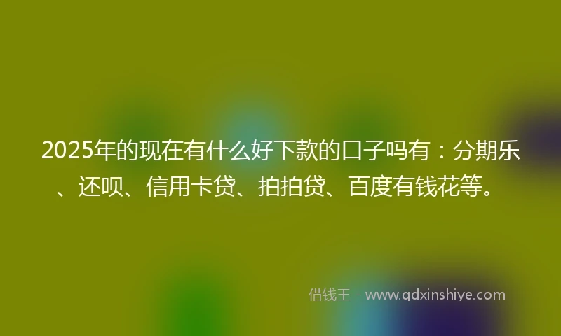 2025年的现在有什么好下款的口子吗有:分期乐、还呗、信用卡贷、拍拍贷、百度有钱花等。