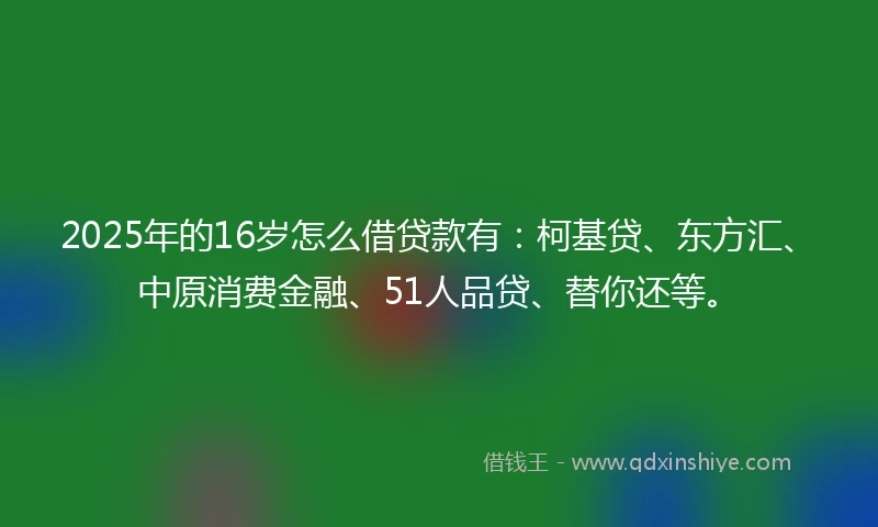 2025年的16岁怎么借贷款有：柯基贷、东方汇、中原消费金融、51人品贷、替你还等。
