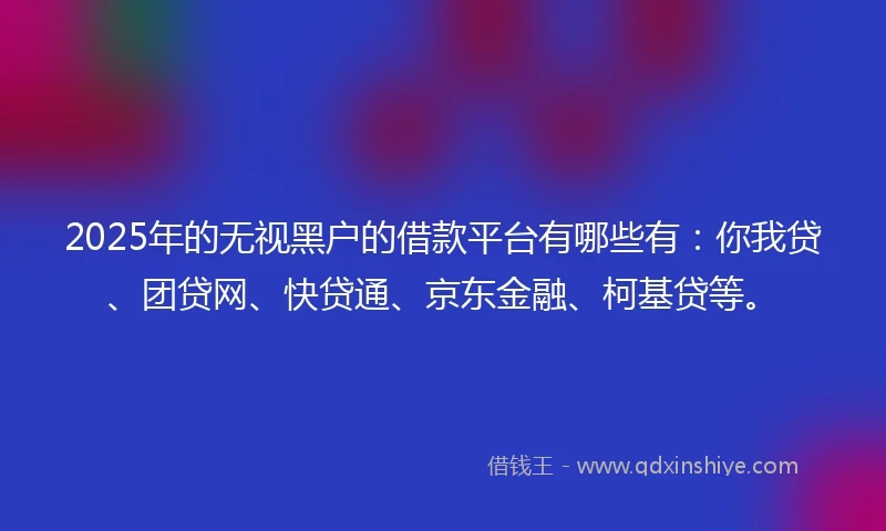 2025年的无视黑户的借款平台有哪些有：你我贷、团贷网、快贷通、京东金融、柯基贷等。