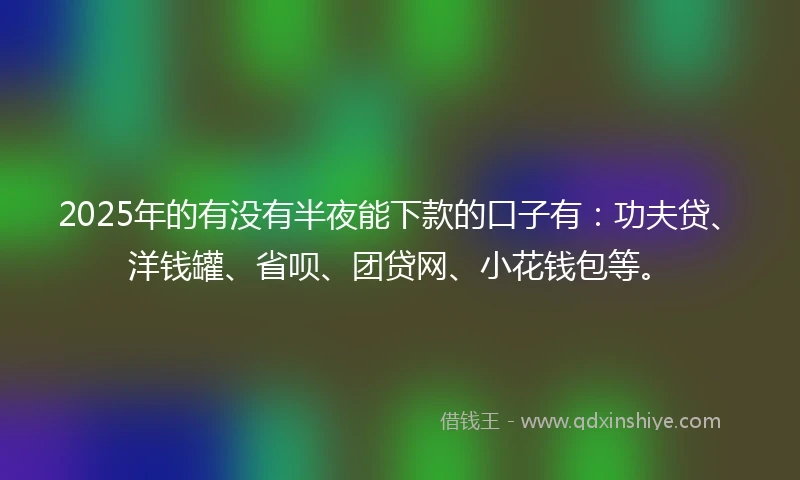 2025年的有没有半夜能下款的口子有：功夫贷、洋钱罐、省呗、团贷网、小花钱包等。
